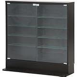 コレクションケース/ショーケース 【5段×2列 ロータイプ ブラック 幅90cm】 浅型収納棚 ガラス製扉 棚板付き 〔什器 店舗〕