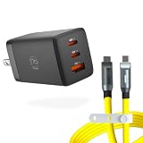 (nb) 65W 急速 充電器 Type-C 3ポート (USB-C*2/USB-A*1) PD PPS GaN 折りたたみ式プラグ iPhone16/15/14/MacBook/iPad/Galaxy/Androidその他USB-C機器対応 PSE適合 国内メーカー MAX65C2A-mini（ブラック）＋Type-C LEDケーブル(1.2m) セット 専用ポーチ付き