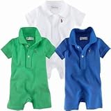 Ralph Lauren メッシュ　ポロ　ショート ワンピース 【ホワイト・ブルー・グリーン】　【～6ヶ月まで】　（並行輸入品） (ホワイト)
