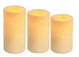 High Quality Flameless Candles Round Pillars with Timer, Cream, Vanilla Scented, Set of 3