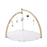 enne. ベビージム プレイジム アクティビティジム ベビー プレイマット 木製 知育玩具 新生児 赤ちゃん 音がなる お昼寝 (マット付き)