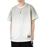 [SHANLIANG] Tシャツ メンズ 半袖 夏服 無地 綿100% 定番 大きいサイズ グラデーション 柔らかい 人気 軽い 薄手 快適 丸首 シルエット おしゃれ ファッション トップス 夏 (JP, アルファベット, 2XL, ライトグレー)