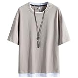 [Mifish] 夏服 メンズ tシャツ 半袖 無地 重ね着風 大きいサイズ ゆったり 五分袖 柔らかい肌触り 涼しい