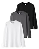 [SHOREKEEPER] 7.7オンス 長袖tシャツ メンズ 綿100% 肉厚生地 リブ袖口 1枚組 3枚組 ロングtシャツ 丸首 ゆったり ティーシャツ 無地 秋服 冬服 春服 (JP, アルファベット, 3XL, 基調3色(ブラック × ホワイト × ダークグレー))