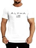 [X-Jang] ジム tシャツ ストレッチ 半袖 細身 フィットネス トレーニング 筋トレ スポーツ おしゃれ メンズ 速乾性 (JP, アルファベット, L, ホワイト)