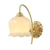 屋内用壁掛けライト LED、真鍮製壁取り付け用燭台、フレンチカントリー風壁掛け照明器具、花のシェード付き、寝室、廊下用 1 灯壁掛けランプ