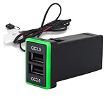 After7 【急速充電対応】 QC3.0 トヨタ Aタイプ USB 電源 スイッチホール パネル 2ポート 搭載 LED 発光 タブレット スマホ アルファード 20/30系 プリウス 30系 ヴォクシー 70系 80系 互換品 社外品 (グリーン)