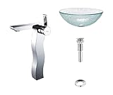 Kraus C-GV-500-12mm-14600CH Broken Glass Vessel Sink and Sonus Faucet Chrome by Kraus