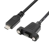 NFHK USB2.0 マイクロ5ピンメスからType-C USB-Cオス電源ケーブル 480Mbpsデータ パネルマウント穴付き 50cm