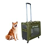柴犬キャリー 大容量 ペットキャリー キャリーカート キャリーバッグ 犬リュック 犬猫兼用 柴犬ケース 通気性 キャスター付き 飛び出し防止 中型犬 小型犬 猫バッグ 丈夫 (薄グリーン)
