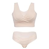 ブラジャー　マタニティ　下着　授乳服　ヨガ用ブラ　パンツ　二点セット　スチールリングなし　妊娠中　女性　睡眠用　ベスト型 (XXXL, 肌の色)