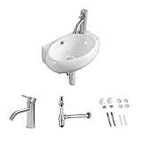 【混合水栓付き】 オシャレ 手洗い器 壁掛け 手洗器セット 小型洗面ボウル 洗面ボール 洗面台 壁付け型 手洗いボウル 陶器 手洗い台 425*285*150ｍｍ (右側)