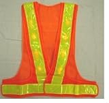 赤色LED安全ベスト　V60型（テープ幅60㎜）　５着セット　オレンジメッシュ×ライムイエローテープLED-OL