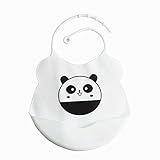 RONGTONGDA 防水ベビービブ、幼児 よだれかけ 防水 食事 エプロン スタイ カートゥーン模様でおもしろ ベビー ビブ 赤ちゃんシリコン ゴムで使い安い 抜群 無毒性、安全 洗える (ホワイト