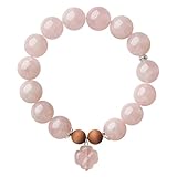[XinLi] 四葉のクローバー ブレスレット 女性用 シルバー925 天然ローズクォーツ 弾性コード 15-19cm対応 シンプルデザイン