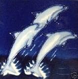 3つLeaping Dolphins装飾セラミック壁アートタイル4 x 4