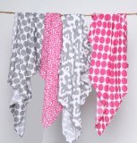 4のイカットピンク/グレーおくるみモスリン毛布セット