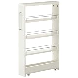 ぼん家具 隙間収納 12cm キッチンワゴン スリム キャスター付き すき間ラック ロ―タイプ 冷蔵庫横 収納 キッチン 洗面所 省スペース ホワイトウッド