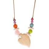 Nursing Mama's Heart Teething Necklace with Colorful Natural Wood Beads, Rose Quartz [並行輸入品]