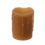 High Quality Battery Operated Flameless Real Wax Pillar LED Candle with Timer, Honey