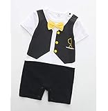 ベビー半袖ボディスーツ Baby Boy Romper, 1Pcs Toddler Gentleman Formal Outfit Set with Suit Vest & Bowtie BB@JPZ