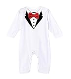 (ビグッド)Bigood ベビー 赤ちゃん ジャンプスーツ 男の子 カバーオール ロンパース タキシード風 出産祝い プレゼント（ホワイト・90）