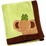 Soft Brown and Green Elephant and Frog Blanket by NoJo