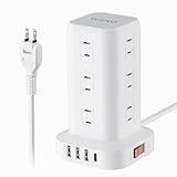 YUNDOO 電源タップ タワー 蛸足コンセント mini型 2m 延長コード 12個ACコンセント 180°スイングプラグ シャッター付き