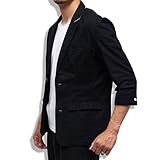 [slow&easy] 清涼 綿麻 七分袖 テーラード サマージャケット リネンジャケット カジュアルジャケット ジャケット《ストレッチが効いた楽に着用できるジャケット！》 カジュアル 伸縮 テレワーク GOLF ゴルフ【32311】 (M, BLACK)