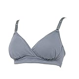 [ローズマダム] 吸水パッド付き授乳ブラジャー 授乳ブラ ノンワイヤー ブラジャー マタニティ 下着 簡単授乳 母乳パッド付き 産前 産後 クロスオープン ハーフトップ 大きいサイズ くすみカラー (M, ブルー)