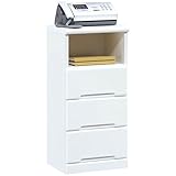 電話台 FAX台 ( サイドチェスト ) 【 幅40cm 】 4段 オープン収納棚付き 日本製 ホワイト 白 【 完成品 】 大川家具