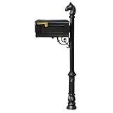 Qualarc Lewistonキャストアルミポストマウントメールボックスシステムwith Post、アルミメールボックス、Ornate Base and Horseheadフィニアル、ブラック、船2