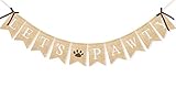 Uniwish 黄麻布 Let's Pawty バナー 犬 誕生日パーティー デコレーション 子犬 ペット 犬 猫 ハッピーバースデー 足跡 サイン 写真 背景