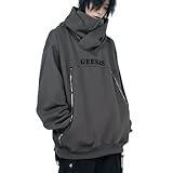 [TOWYYO] 原宿系 メンズ ハイネック パーカー 無地 ジッパー付き ウィンドブレーカー ボリュームネック フード付き タートルネック ゆったり スウェットカジュアル 防風 男女兼用 春 秋 冬 服