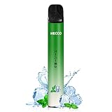 HECCO 電子タバコ 使い捨て 2,000回吸引可能 アイスミント フレーバー メンソール 電子タバコスティック スターターキット 禁煙グッズ 吸い応え ニコチンなし vape 爆煙 1本入れ