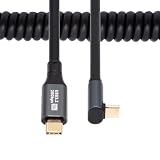 NFHK ストレッチコイル USB-C USB4ケーブル 20Gbps 8K 100W Type-C アップアングル オス-オス ケーブル 電源&データ ノートパソコン キーボード タブレット用