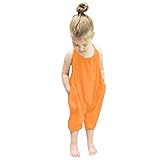 Aliciga ロンパース 女の子 新生児 夏 ノースリーブ 子供服 かわいい 無地 綿 バックレス サロペット ポケット コットン レースアップ ベビー服 (110, オレンジ)