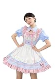 [OMZIN] メイド服 大きいサイズ セクシー 可愛い メイド仮装 レディース メンズ 女装 衣装 ショート丈 萌え メイドカフェ 喫茶店 こすぷれ コスチューム ブルーピンク M