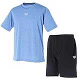 [エスラッド] トレーニングウェア 2点セット メンズ 半袖 Tシャツ ハーフパンツ 上下セット スポーツウェア ジム ランニング ESM541 ブルー Lサイズ