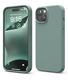 【elago】 iPhone15 対応 ケース 耐衝撃 傷 指紋 防止 シリコン スマホケース スリム 衝撃吸収 サラサラ 手触り シリコンケース [ Apple iPhone 15 アイフォン15 対応 携帯ケース ] iPhone15ケース SILICONE CASE ミッドナイトグリーン