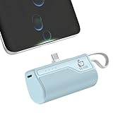 モバイルバッテリー 軽量 超小型 コンパクト 5000mAh Type-C コネクター内蔵 プラグ＆プレイ コードレス 直接充電 ミニ 携帯 スマホ充電器 Android AQUOS/Xperia/Galaxy/OPPO/Pixel/HUAWEI/ゲーム機/ iPhone17 15/16 Plus/15Pro/15 Pro Max など充電対応【PSE認証済】 Type-C用 (ブルー)