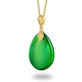 [Amber by Mazukna] 琥珀 ネックレス ペンダント ドロップ型 グリーンアンバー ＜専用ジュエリーボックス付き＞ Silver925 ゴールドプレーティングチェーン 約45cm レディース 軽量 上品なジュエリー ギフト 品質保証書付属 （グリーン）