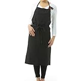 [MLeisure] エプロン リネン カフェ風 シンプル おしりが隠れる ポケット付き ナチュラル (03:墨色)