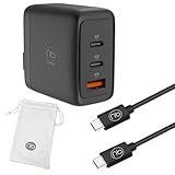 (nb) 65W 急速 充電器 Type-C 3ポート (USB-C*2/USB-A*1) PD PPS GaN 折りたたみ式プラグ iPhone16/15/14/MacBook/iPad/Galaxy/Androidその他USB-C機器対応 PSE適合 国内メーカー MAX65SC2A（ブラック）＋Type-Cケーブル(2m) セット 専用ポーチ付き