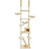 タンスのゲン キャットタワー 突っ張り タイプ 幅125×奥行41.5×高さ240～257cm 【 バスケット / ハンモック / 爪とぎ / ベッド 】 ベージュ 32000003 02 AM