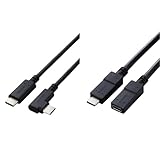 【+タイプC延長ケーブル】 エレコム usb c ケーブル USB2.0 Type C & Type C L字ｺﾈｸﾀ やわらか 60w USB Power Delivery対応 ブラック 2m U2C-CCLY20NBK + エレコム usb c ケーブル 延長 Type C & Type C 5Gbps 充電器延長 USB ブラック 1m USB3-ECC10BK