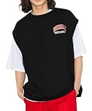 [ウィゴー] 服 Tシャツ メンズ 2点セット 長袖 半袖 半袖Tシャツ 長袖Tシャツ トップス ゆったり 大きいサイズ ビッグシルエット グラフィック ギフト プレゼント 春服 夏服 秋服 春 夏 秋 冬 メンズ M 半袖TシャツD(インナー付き) ブラック