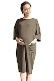 Sweet Mommy ビックシルエット ワンピース ビックT ワンピ 大人カジュアル ストレッチ素材 ダブルポケット 授乳服 マタニティ／F／カーキ