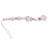 Kesoto 赤ちゃん　おしゃぶりホルダー　木製　おしゃぶりクリップ　おしゃぶり　チェーン　ビーズ付き　全3色 - ピンク