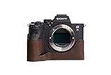 Sony ボディーハーフケース A7R5 A7M4 A74 A7S3 A1用 ボディケース バッテリーの交換でき 三脚ネジ穴付きカメラケース (ダークブラウン)